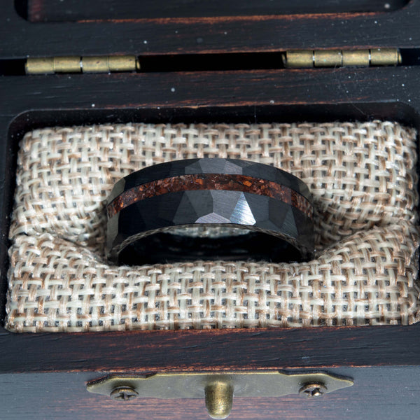Red Tigers Eye Faceted Offset Black Ceramic Ring Copperbeard Jewelry