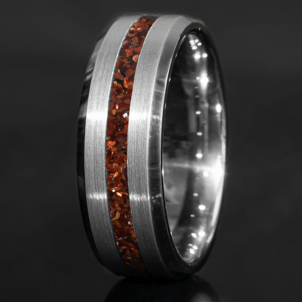 Amber Tungsten Center Line Ring Copperbeard Jewelry