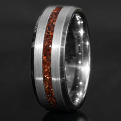 Red Tigers Eye Tungsten Center Line Ring Copperbeard Jewelry