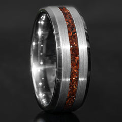 Red Tigers Eye Tungsten Center Line Ring Copperbeard Jewelry