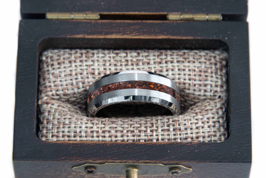 Amber Tungsten Center Line Ring Copperbeard Jewelry