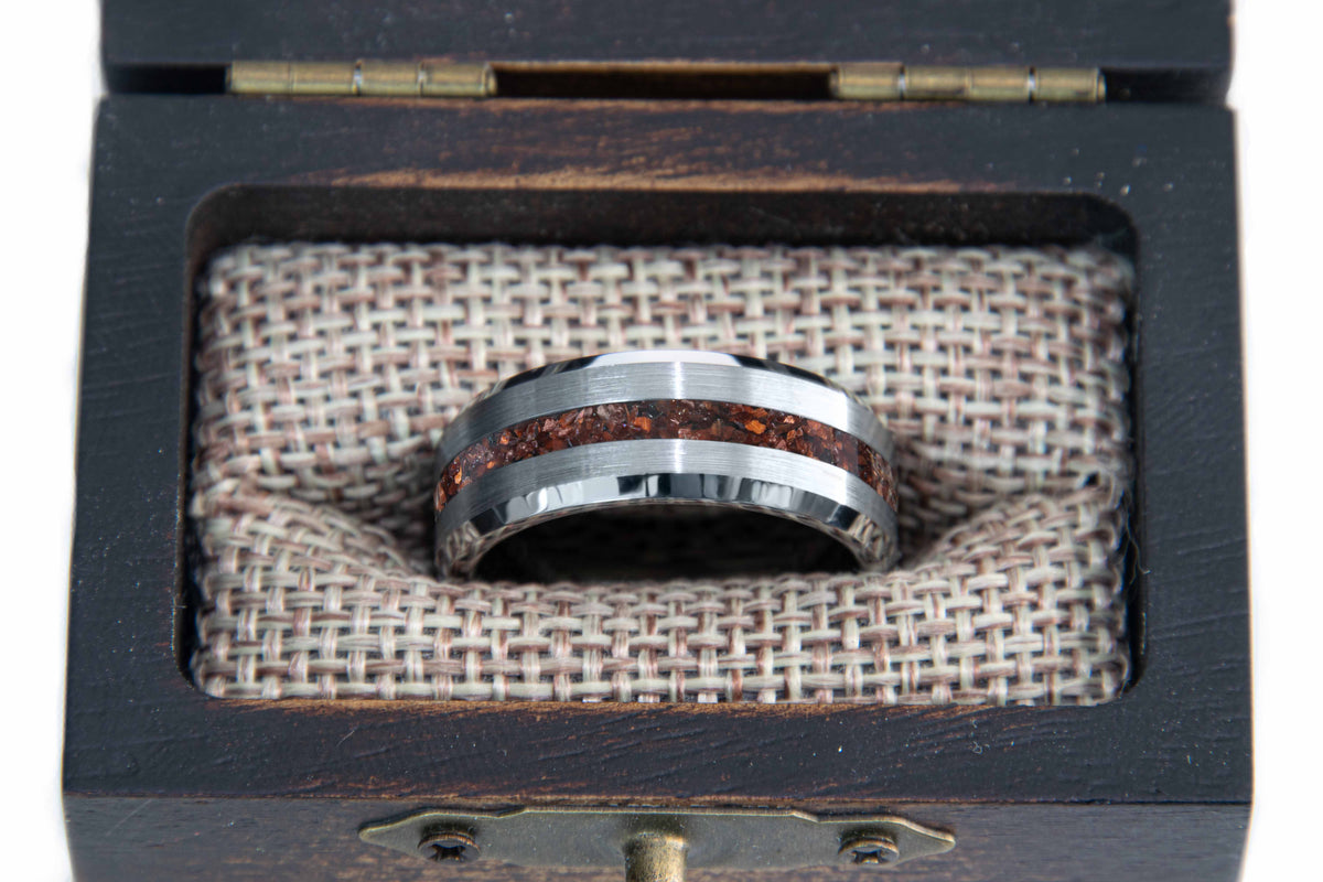 Amber Tungsten Center Line Ring Copperbeard Jewelry