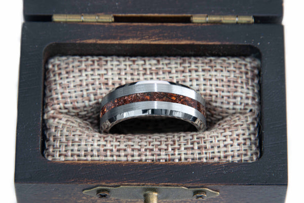 Amber Tungsten Center Line Ring Copperbeard Jewelry