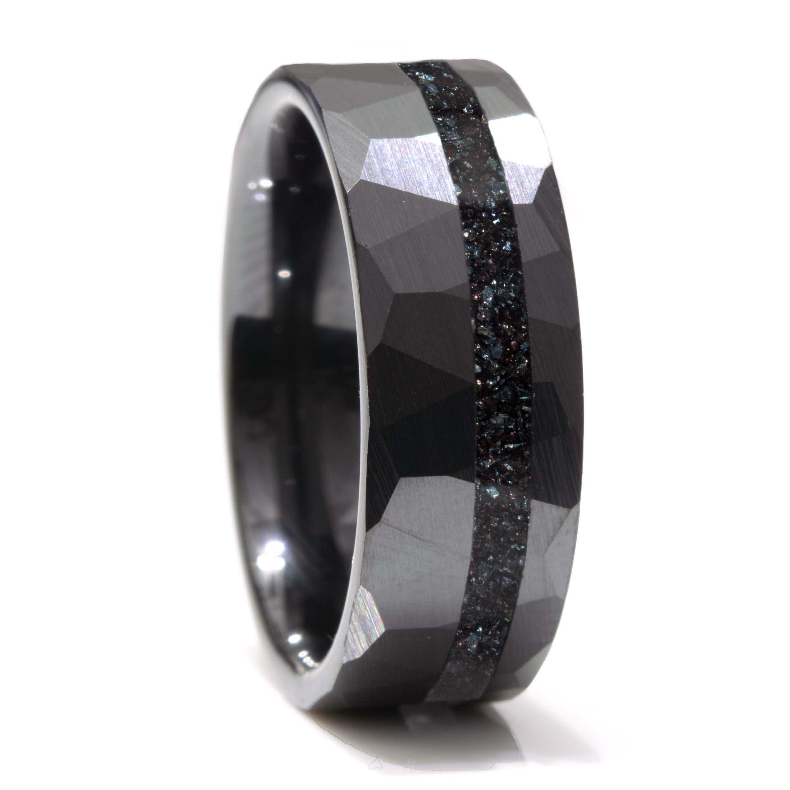 Specularite Hematite Ring With Black Ceramic Hammered Band Secondary image