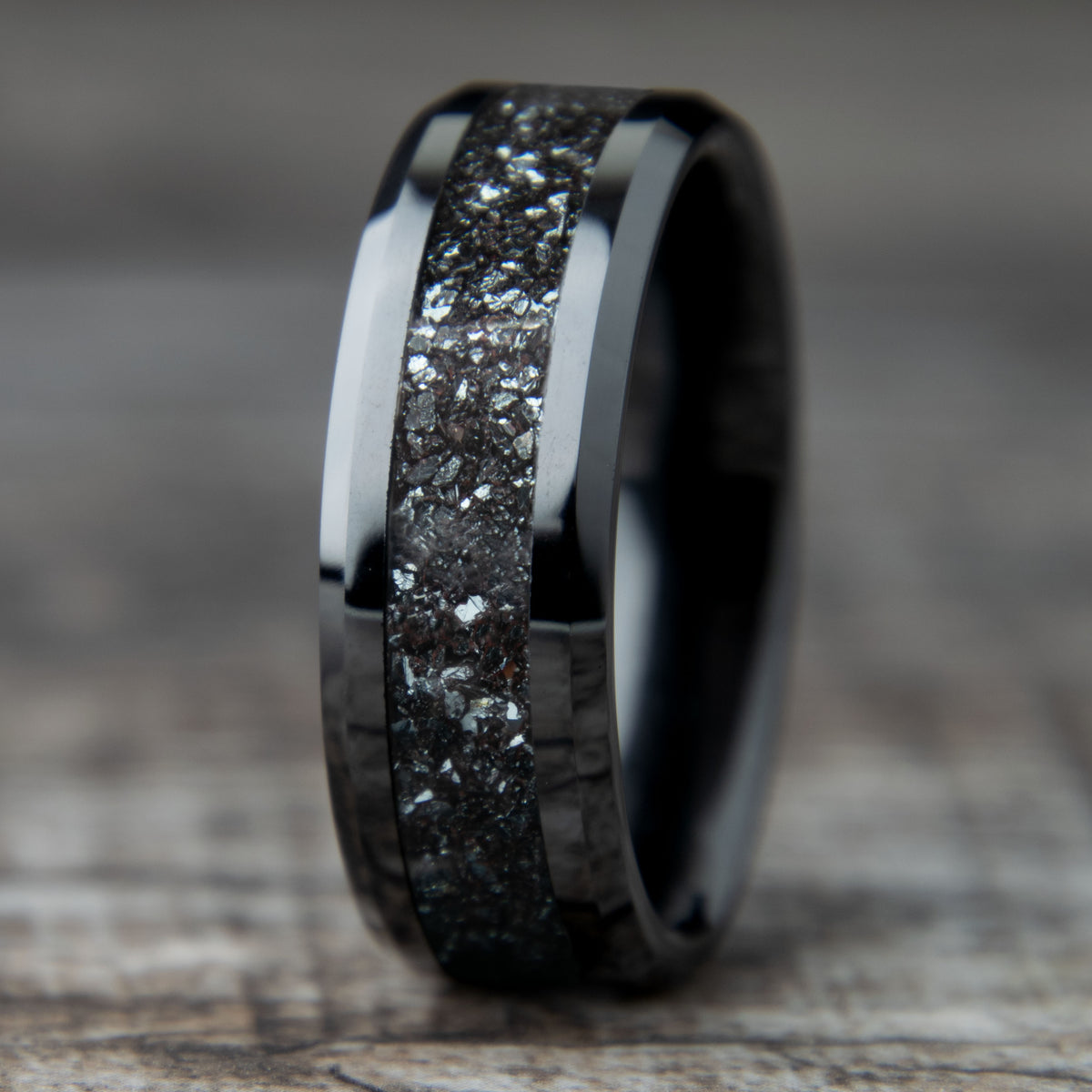 Specularite Hematite Ring With Black Ceramic Band Copperbeard Jewelry Main image
