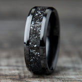 Specularite Hematite Ring With Black Ceramic Band