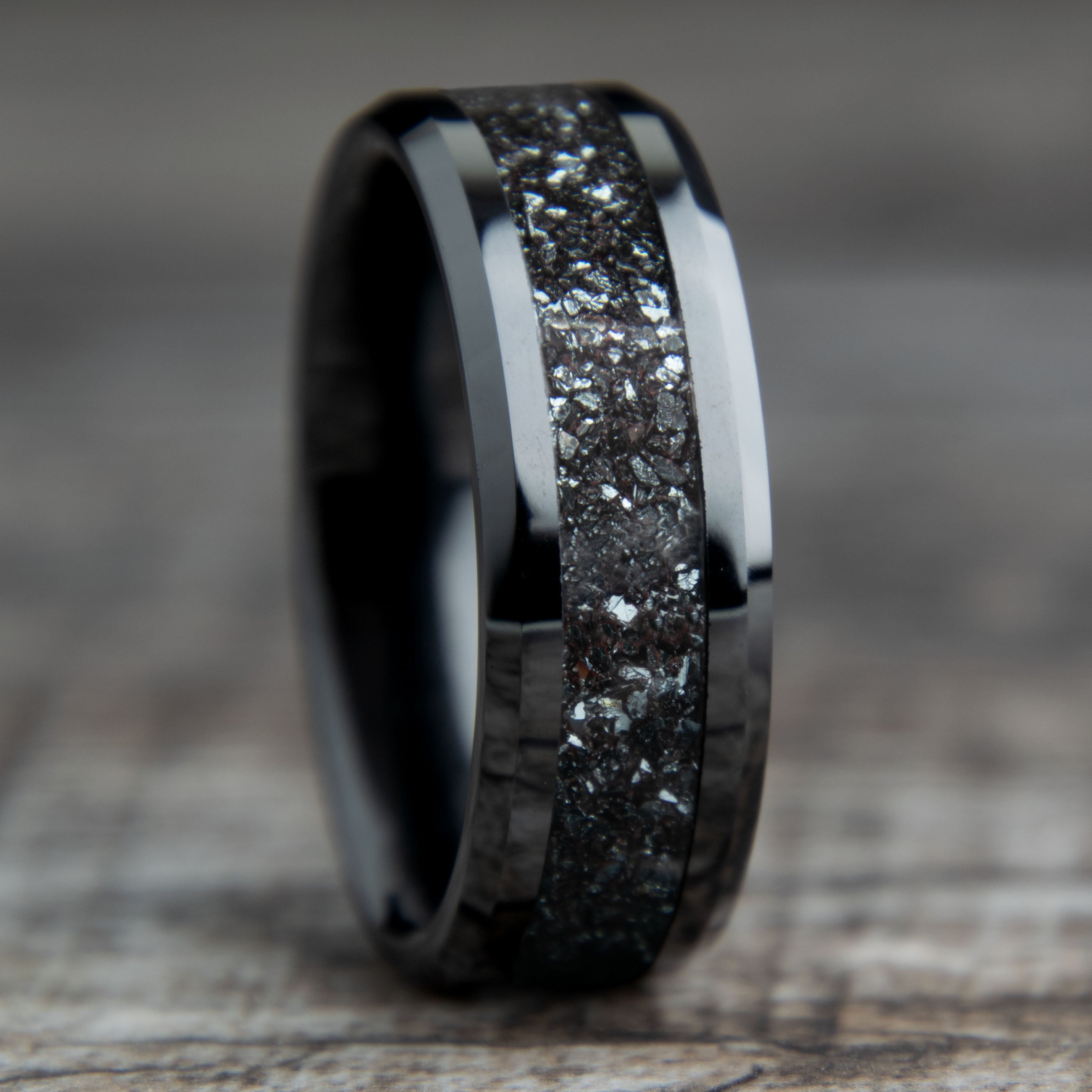 Specularite Hematite Ring With Black Ceramic Band Secondary image