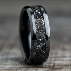 Specularite Hematite Ring With Black Ceramic Band Copperbeard Jewelry
