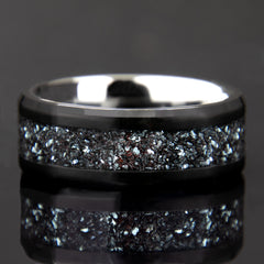 Specularite Hematite Ring With Black Ceramic Band Copperbeard Jewelry