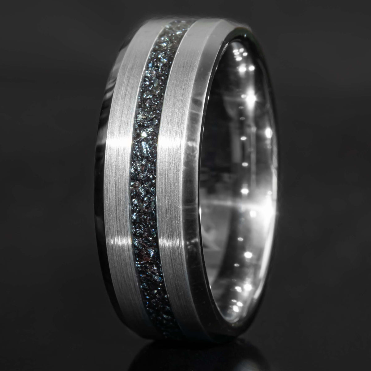 Tungsten Specularite Hematite Thin Center Line Ring Copperbeard Jewelry Main image