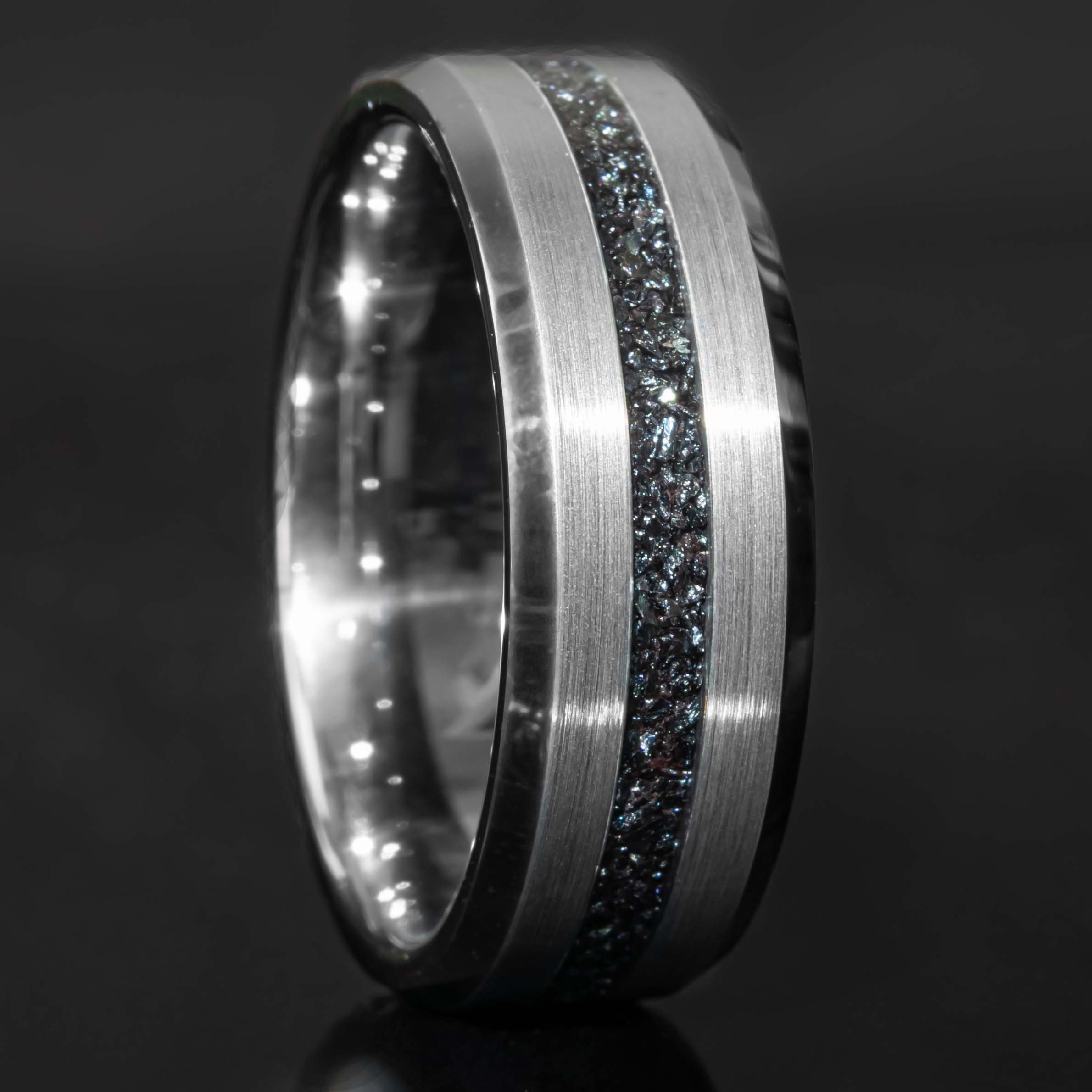 Tungsten Specularite Hematite Thin Center Line Ring Secondary image