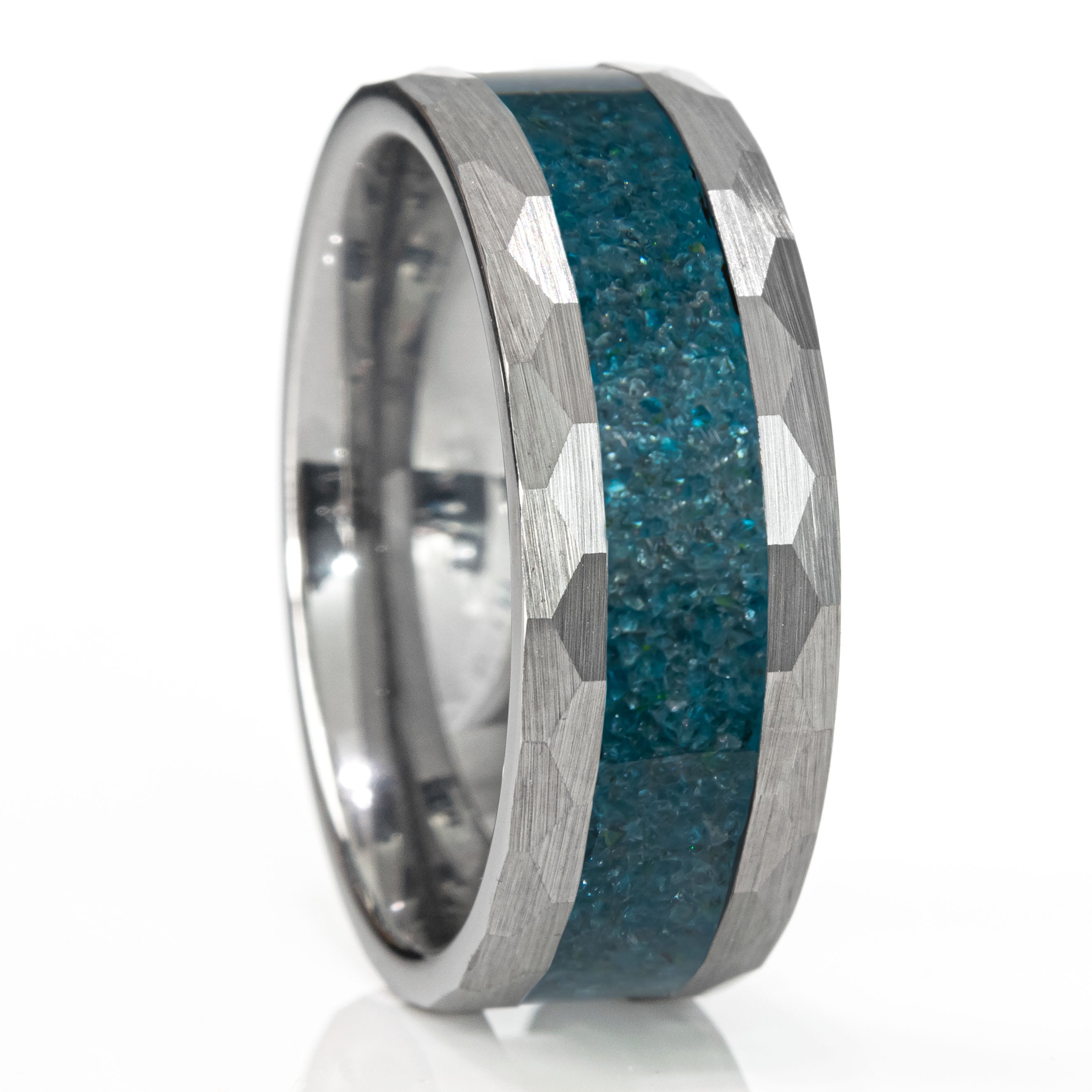 Blue Apatite Tungsten Hammered Edge Ring Secondary image