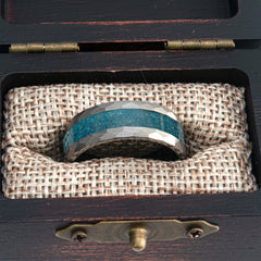 Blue Apatite Tungsten Hammered Edge Ring Copperbeard Jewelry