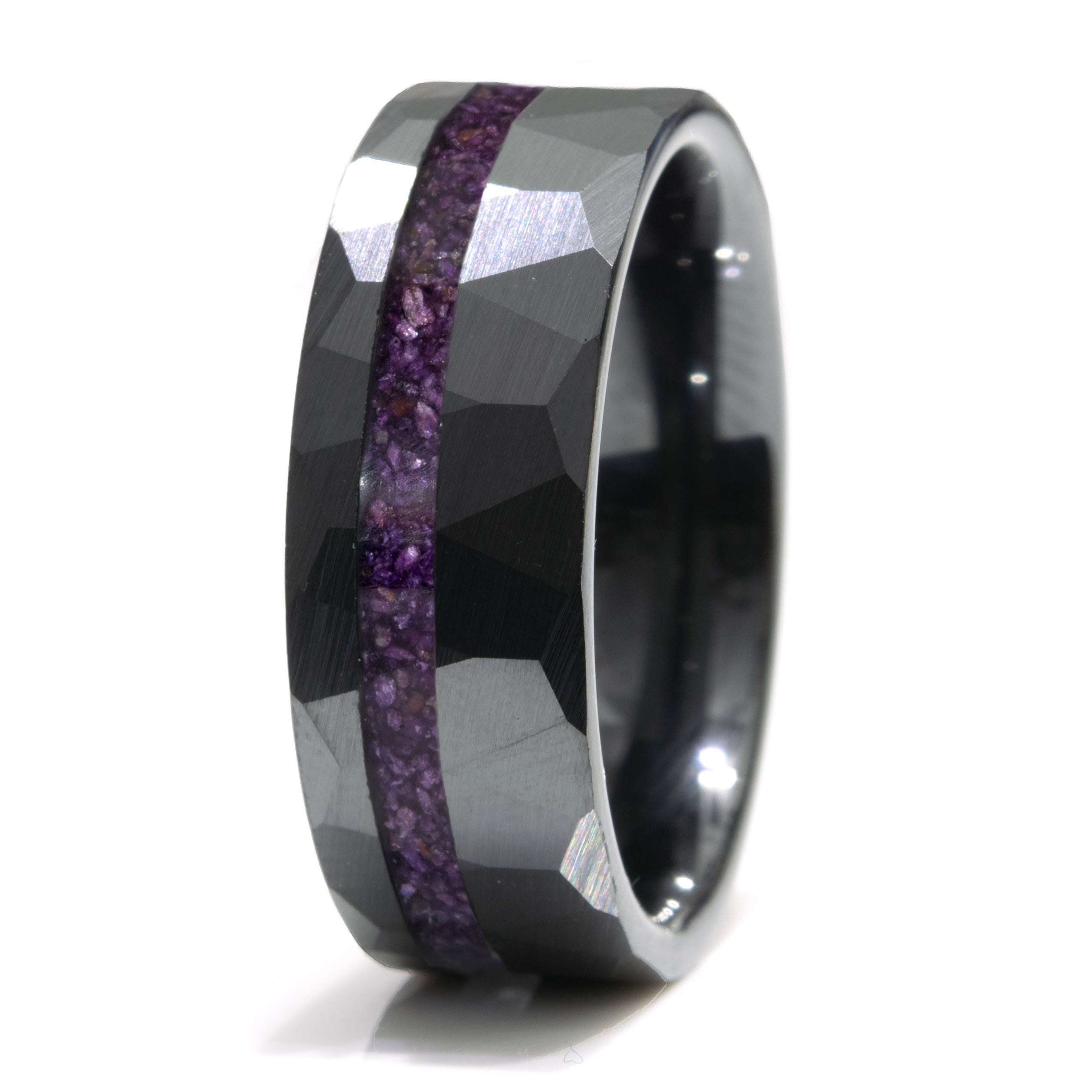 Lapis Lazuli Black Ceramic Faceted Hammered Offset Ring Copperbeard Jewelry