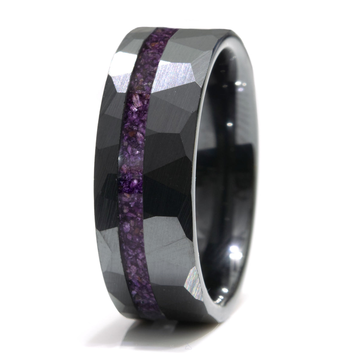 Lapis Lazuli Black Ceramic Faceted Hammered Offset Ring Copperbeard Jewelry Main image