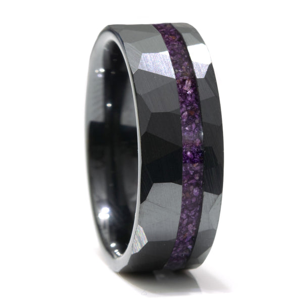 Lapis Lazuli Black Ceramic Faceted Hammered Offset Ring Copperbeard Jewelry