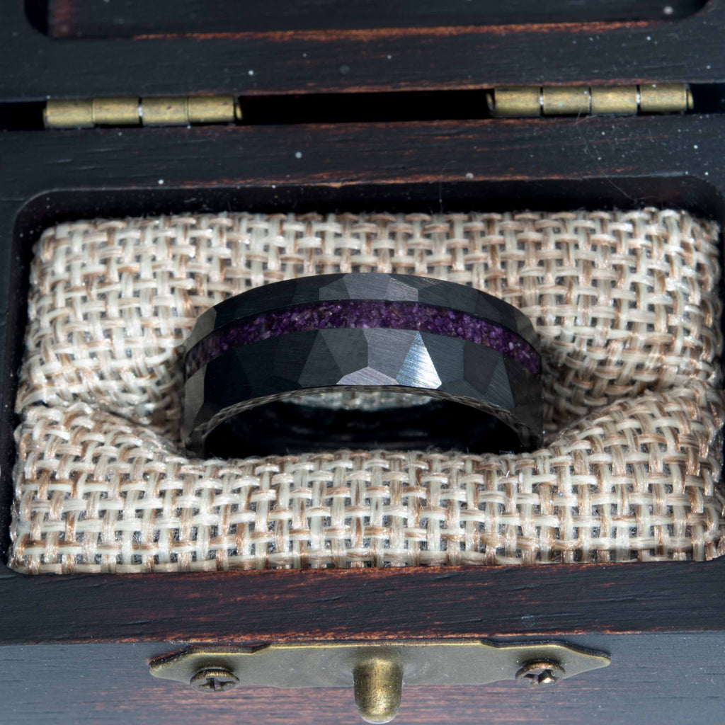 Lapis Lazuli Black Ceramic Faceted Hammered Offset Ring Copperbeard Jewelry