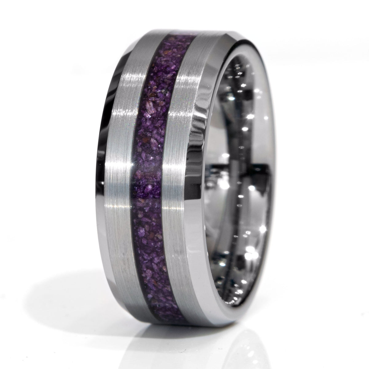 Purple Stichtite Black Ceramic Faceted Hammered Offset Ring Copperbeard Jewelry