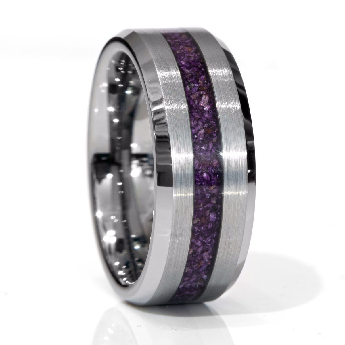 Purple Stichtite Black Ceramic Faceted Hammered Offset Ring Copperbeard Jewelry