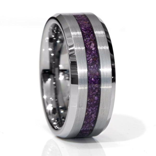 Purple Stichtite Black Ceramic Faceted Hammered Offset Ring Copperbeard Jewelry