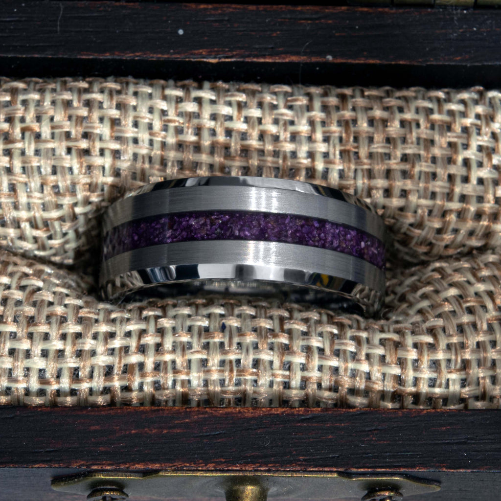 Purple Stichtite Black Ceramic Faceted Hammered Offset Ring Copperbeard Jewelry