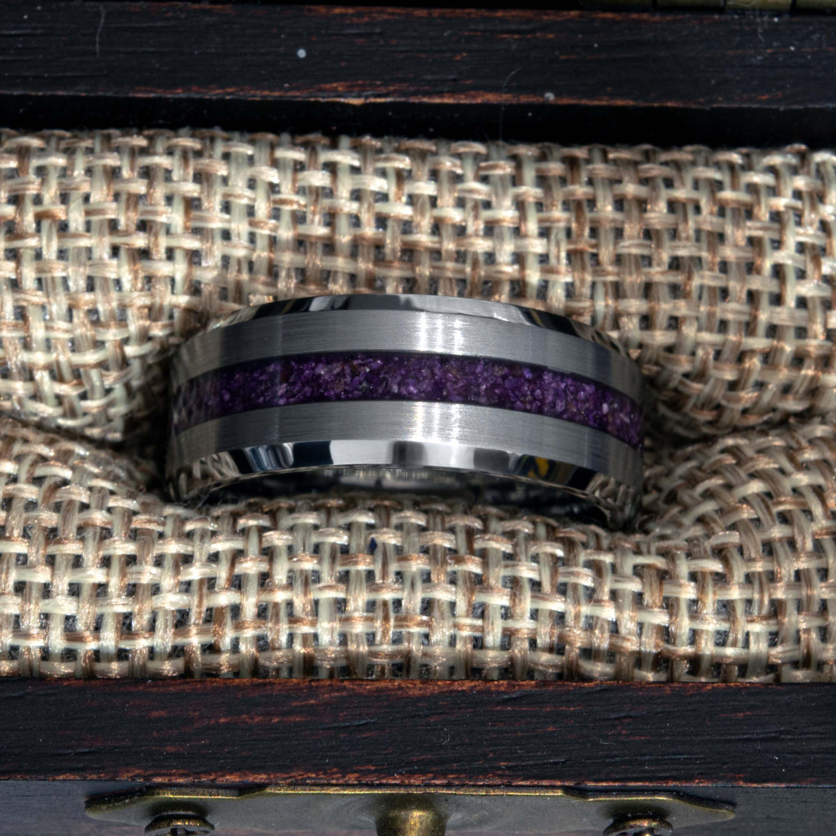 Purple Stichtite Black Ceramic Faceted Hammered Offset Ring Copperbeard Jewelry