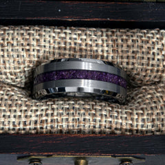 Purple Stichtite Black Ceramic Faceted Hammered Offset Ring Copperbeard Jewelry