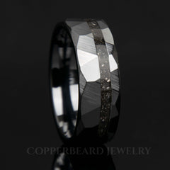 Meteorite Hammered Black Ceramic Ring - Men's Wedding Ring - Copperbeard Jewelry