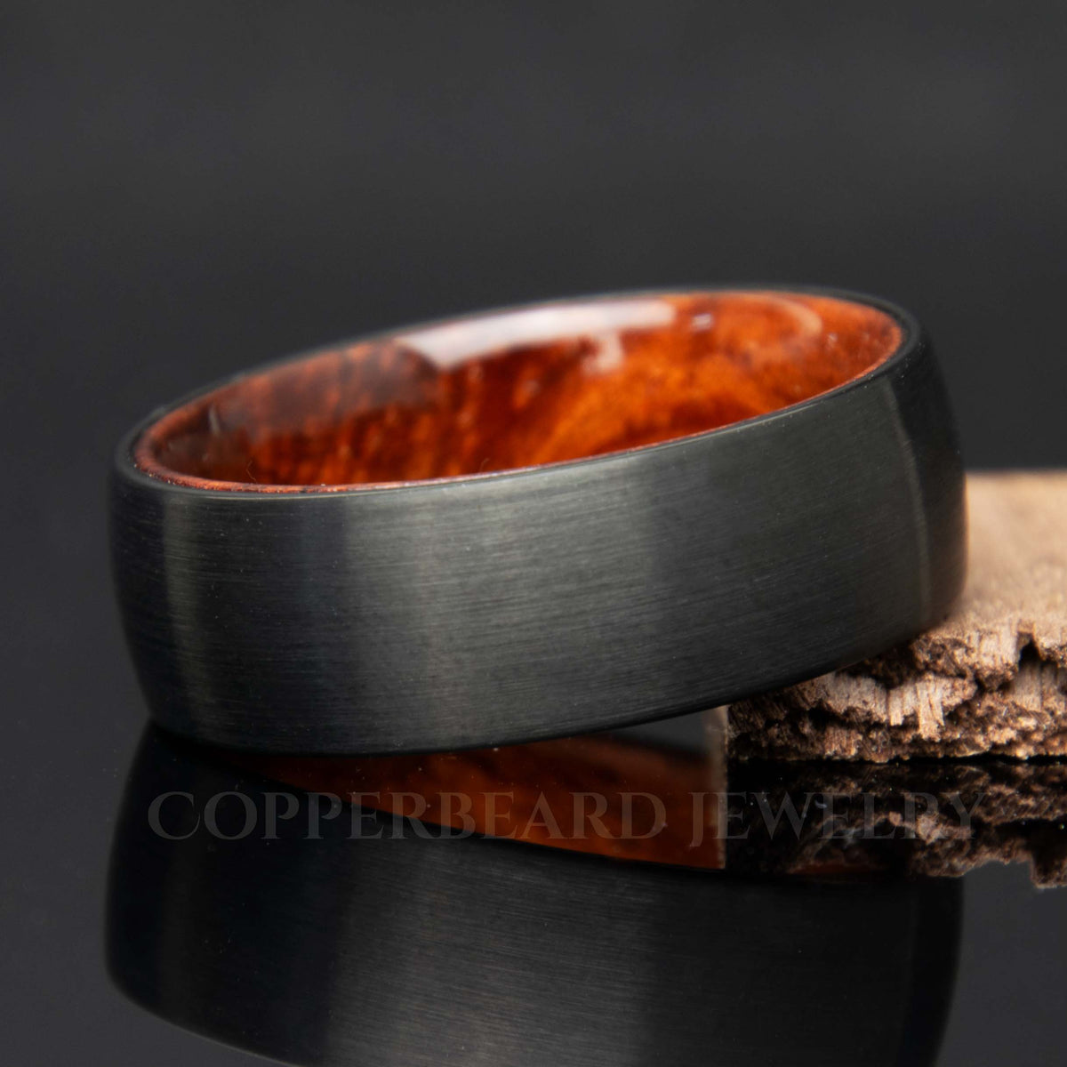 Black Tungsten Ring With Rosewood Interior Copperbeard Jewelry Main image