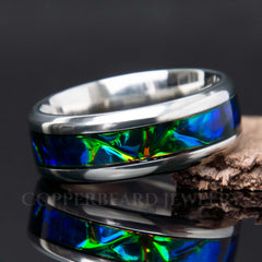 8mm Dichrolam Black Sea Titanium Ring - Men's Wedding Band - Copperbeard Jewelry