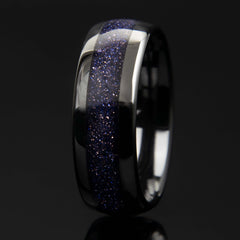 Blue Goldstone Black Ceramic Men's Wedding Band - Copperbeard Jewelry
