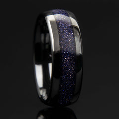 Blue Goldstone Black Ceramic Men's Wedding Band - Copperbeard Jewelry
