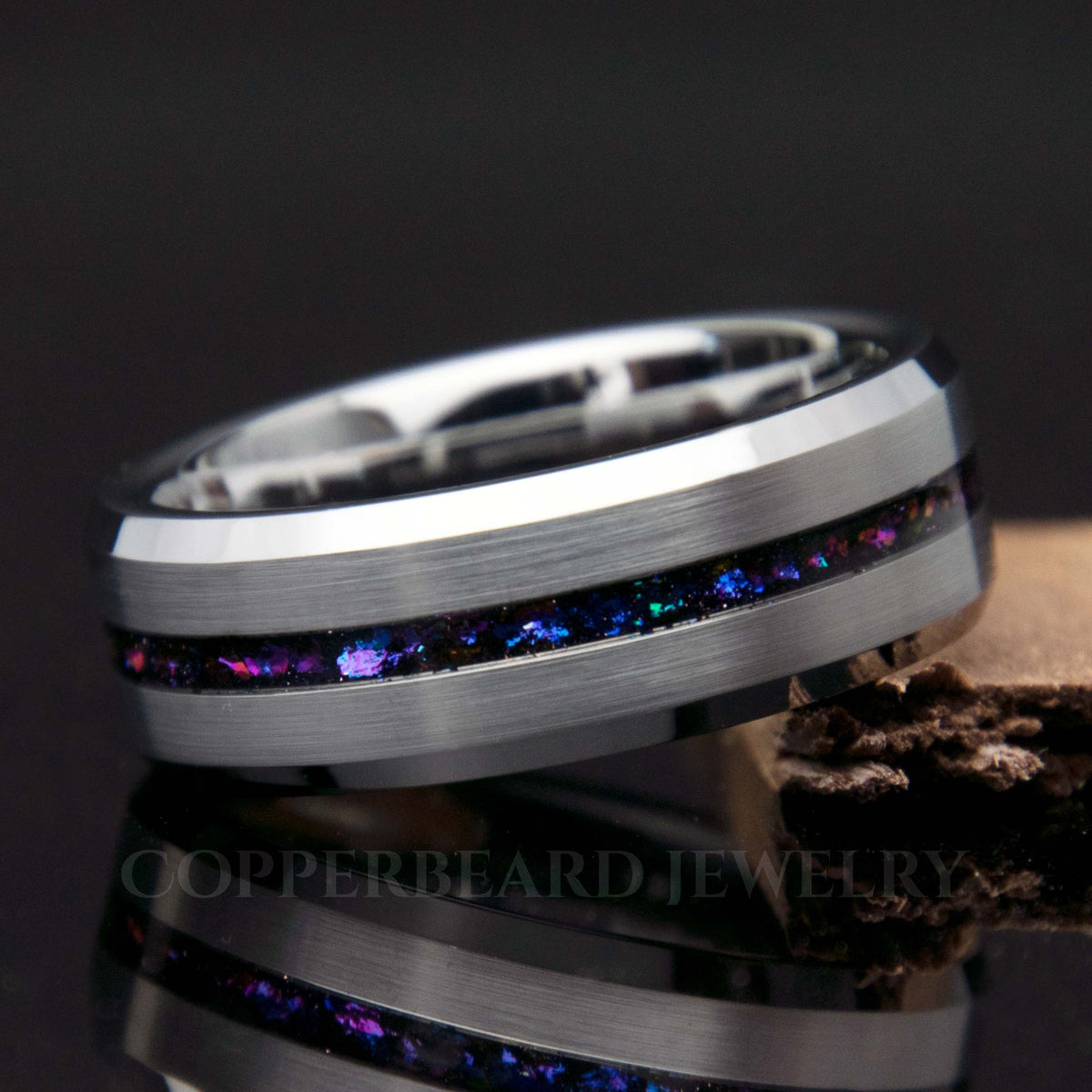Galaxy Blue Sandstone Tungsten Ring - Men's Wedding Band Engagement Ring - Copperbeard Jewelry Main image