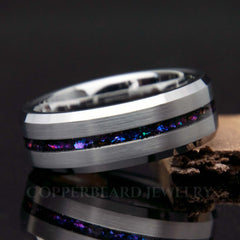 Galaxy Blue Sandstone Tungsten Ring - Men's Wedding Band Engagement Ring - Copperbeard Jewelry