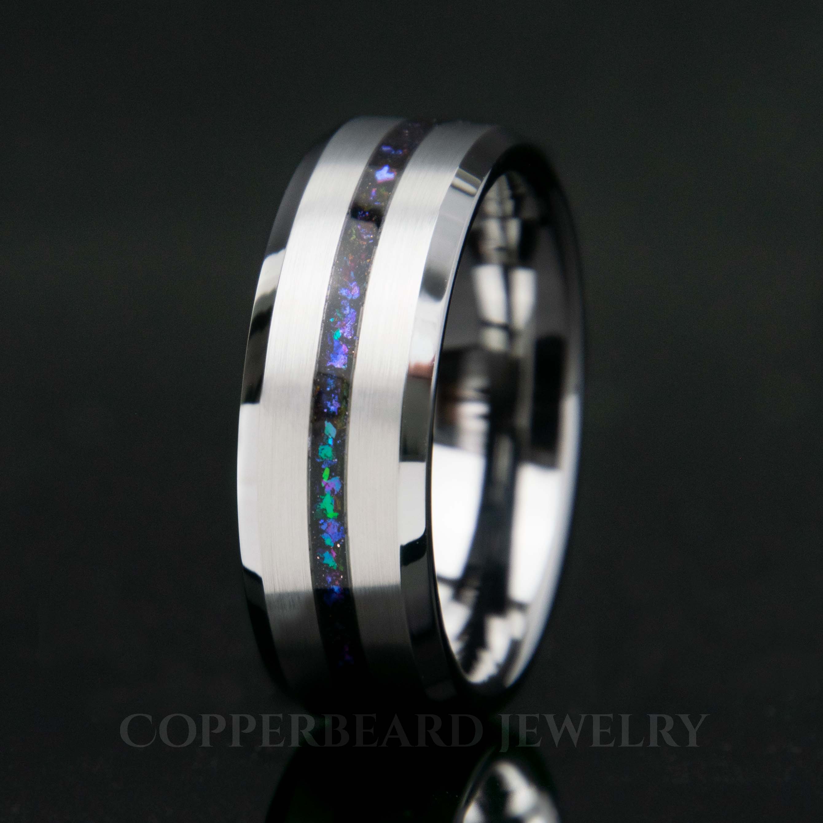 Galaxy Blue Sandstone Thin Channel Tungsten Ring Secondary image