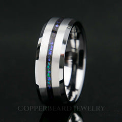 Galaxy Blue Sandstone Tungsten Ring - Men's Wedding Band Engagement Ring - Copperbeard Jewelry