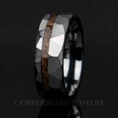 Dinosaur Bone Ring - Black Ceramic Faceted Offset Style - Men's Wedding Band - Copperbeard Jewelry