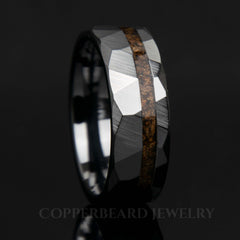 Dinosaur Bone Ring - Black Ceramic Faceted Offset Style - Men's Wedding Band - Copperbeard Jewelry
