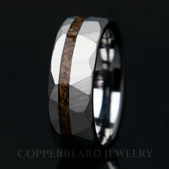 Dinosaur Bone Ring - Tungsten Faceted Hammered Band - Men's Wedding Band - Copperbeard Jewelry