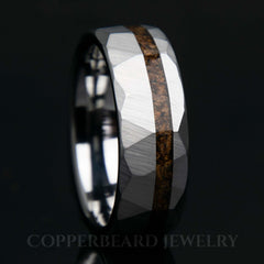 Dinosaur Bone Ring - Tungsten Faceted Hammered Band - Men's Wedding Band - Copperbeard Jewelry