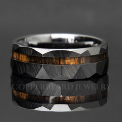 Ebony Wood Black Ceramic Faceted Offset Ring - Men's Wedding Band - Copperbeard Jewelry