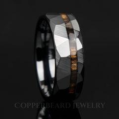 Ebony Wood Black Ceramic Faceted Offset Ring - Men's Wedding Band - Copperbeard Jewelry