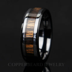 Ebony Wood Ring With Black Ceramic Band - Men's Wedding Band - Copperbeard Jewelry