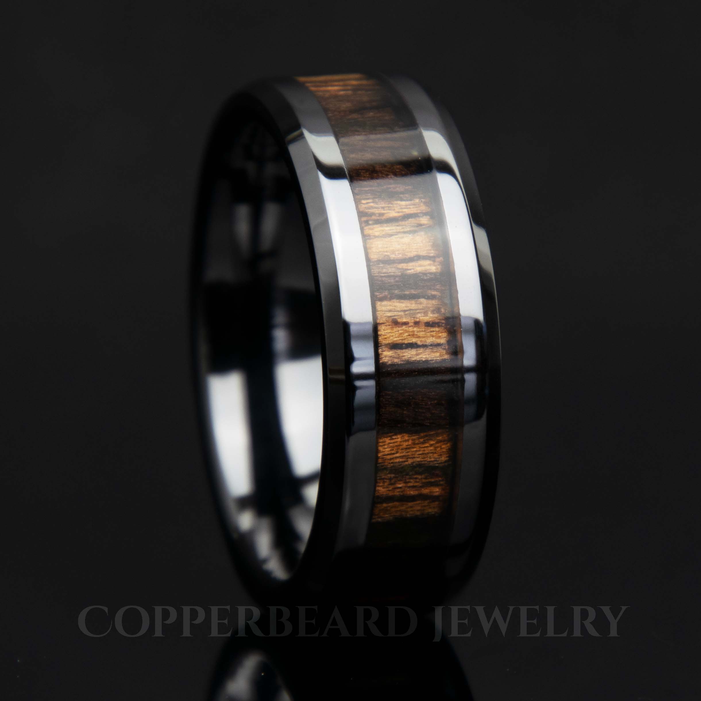 Ebony Wood Ring With Black Ceramic Band – Copperbeard Jewelry