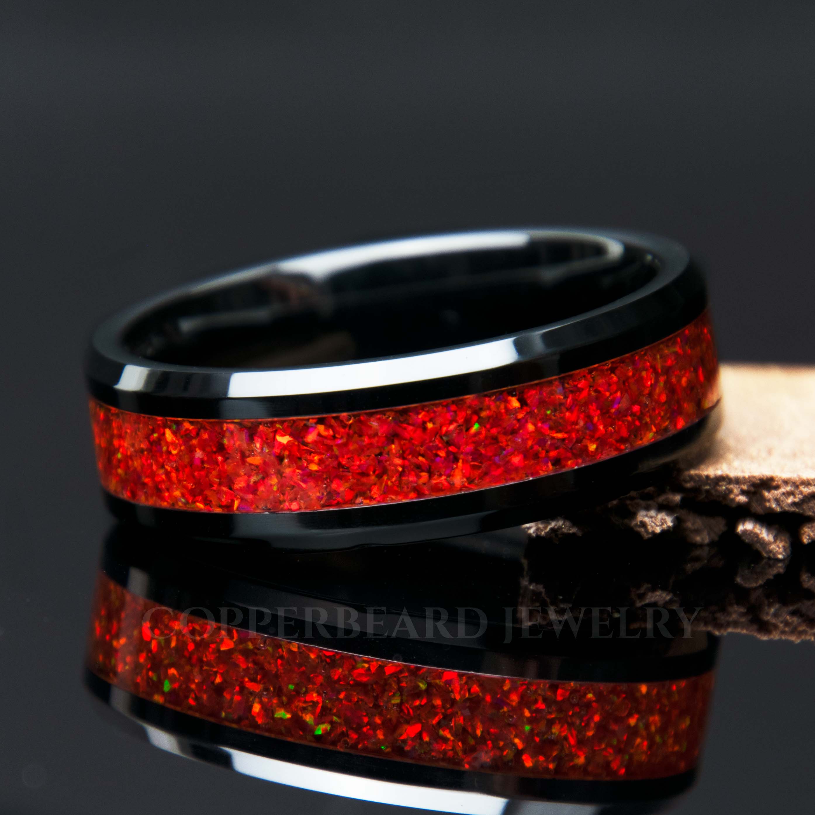 Ruby Red Opal Ring With Black Ceramic Band Copperbeard Jewelry