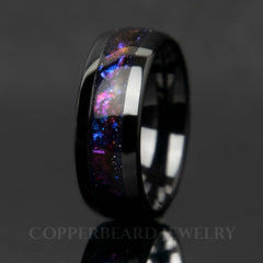 Black Ceramic Galaxy Cosmos Ring - Men's Wedding Band - Blue Goldstone - Copperbeard Jewelry