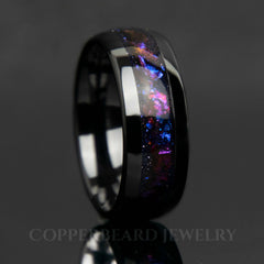 Black Ceramic Galaxy Cosmos Ring - Men's Wedding Band - Blue Goldstone - Copperbeard Jewelry