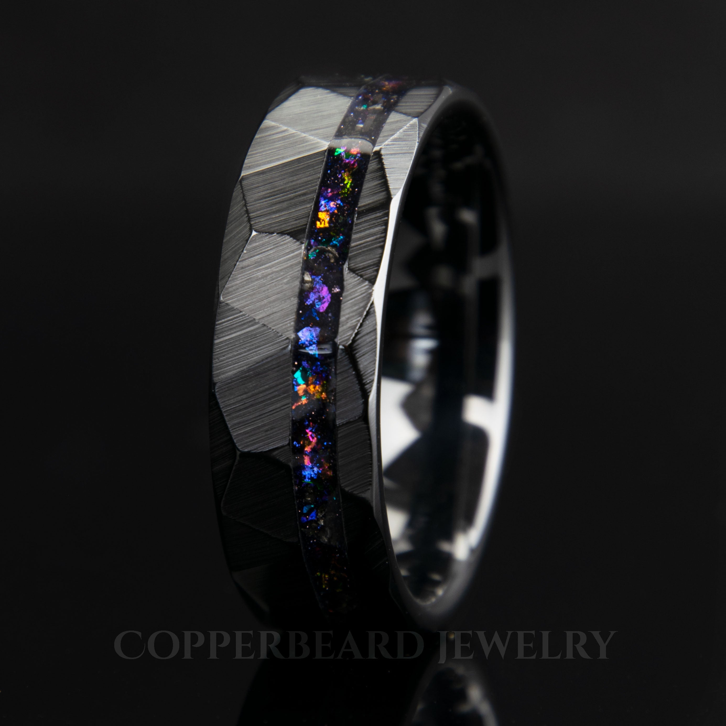 Galaxy Cosmic Flare Hammered Faceted Offset Black Ceramic Ring Secondary image