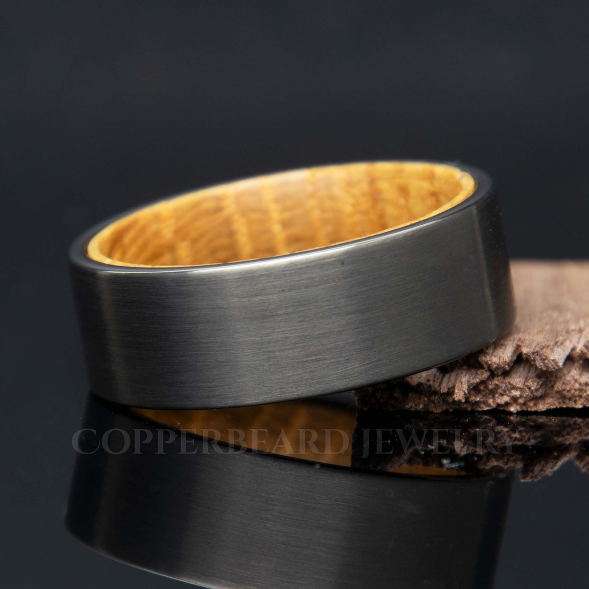 Whiskey Barrel Wood Gray Tungsten Ring Copperbeard Jewelry Main image