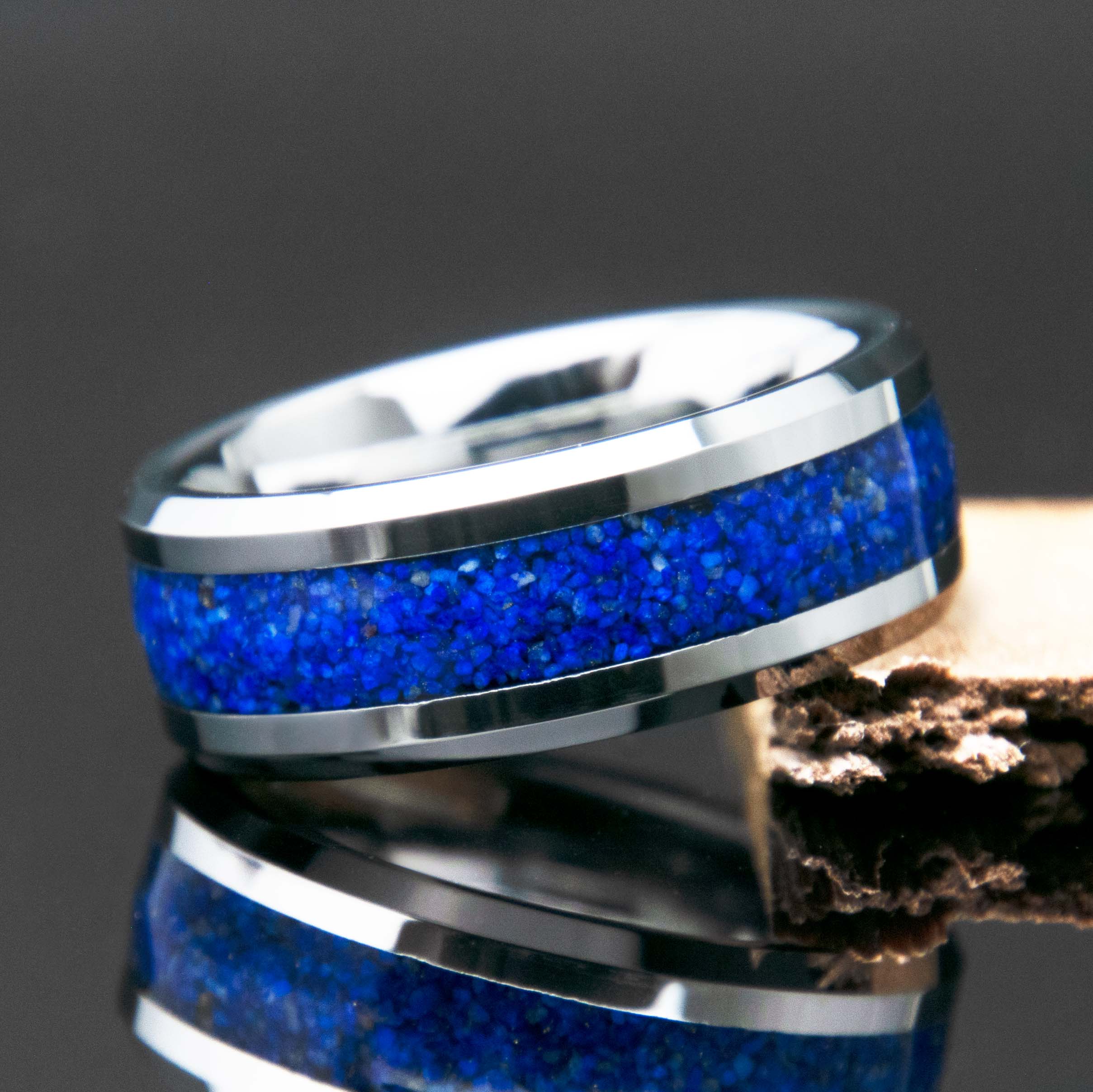 Lapis Lazuli Natural Stone Tungsten Ring - Men's Wedding Band -  Copperbeard Jewelry